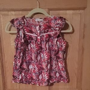 DEX Girls Flutter Sleeve, Boho  Top Red and White Tropical Print Blouse